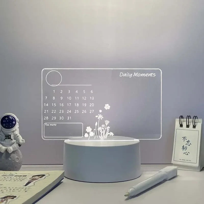 Transparent Luminous LED Night Lights USB Luminous Acrylic Night Light Erasable Write Message Board Calendar Desktop Ornaments